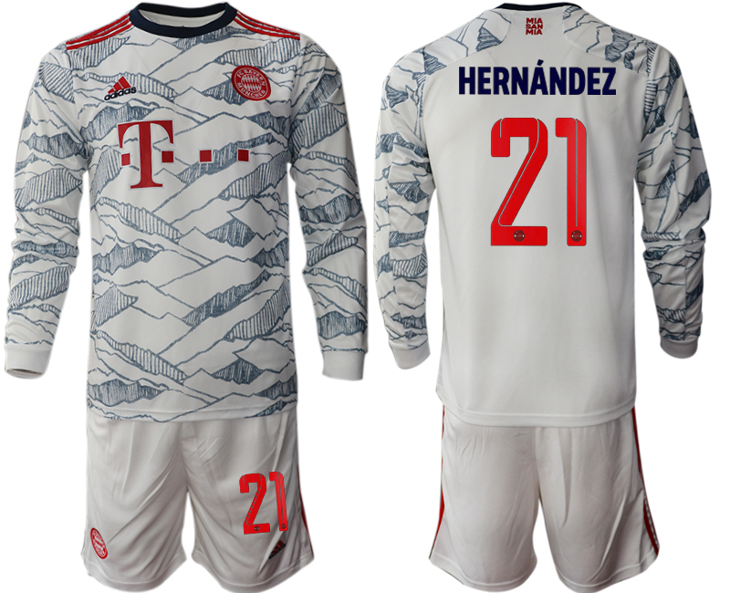 Men 2021-2022 Club Bayern Munich Second away white Long Sleeve #21 Soccer Jersey->bayern munich jersey->Soccer Club Jersey